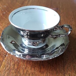 Bavaria Crown Backstamp Porcelain Mark -  Tea Cup / White with Silver